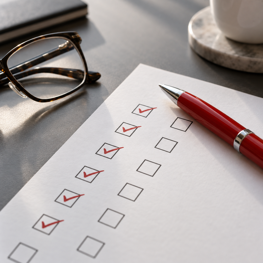 Check-list de diagnostic cochee au stylo rouge